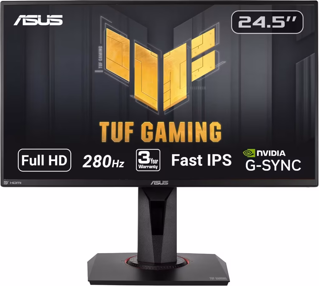 Monitor gamer ASUS TUF VG259QM de 24,5 polegadas visto de frente