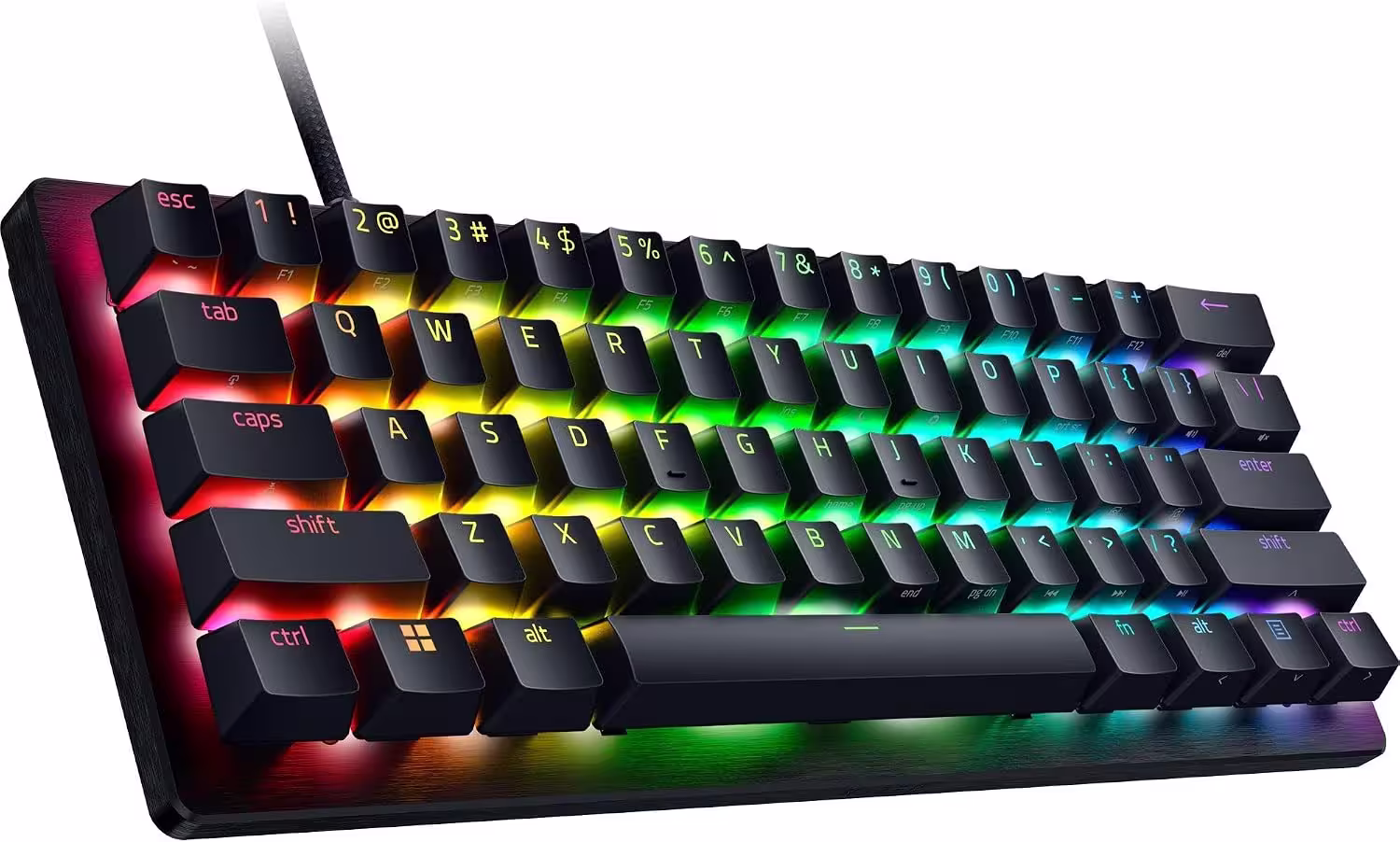 Teclado Razer Huntsman V3 Pro Mini em detalhe, keycaps PBT com legendas laterais