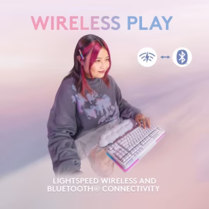 Teclado gamer sem fio Logitech G715 branco com apoio de pulso